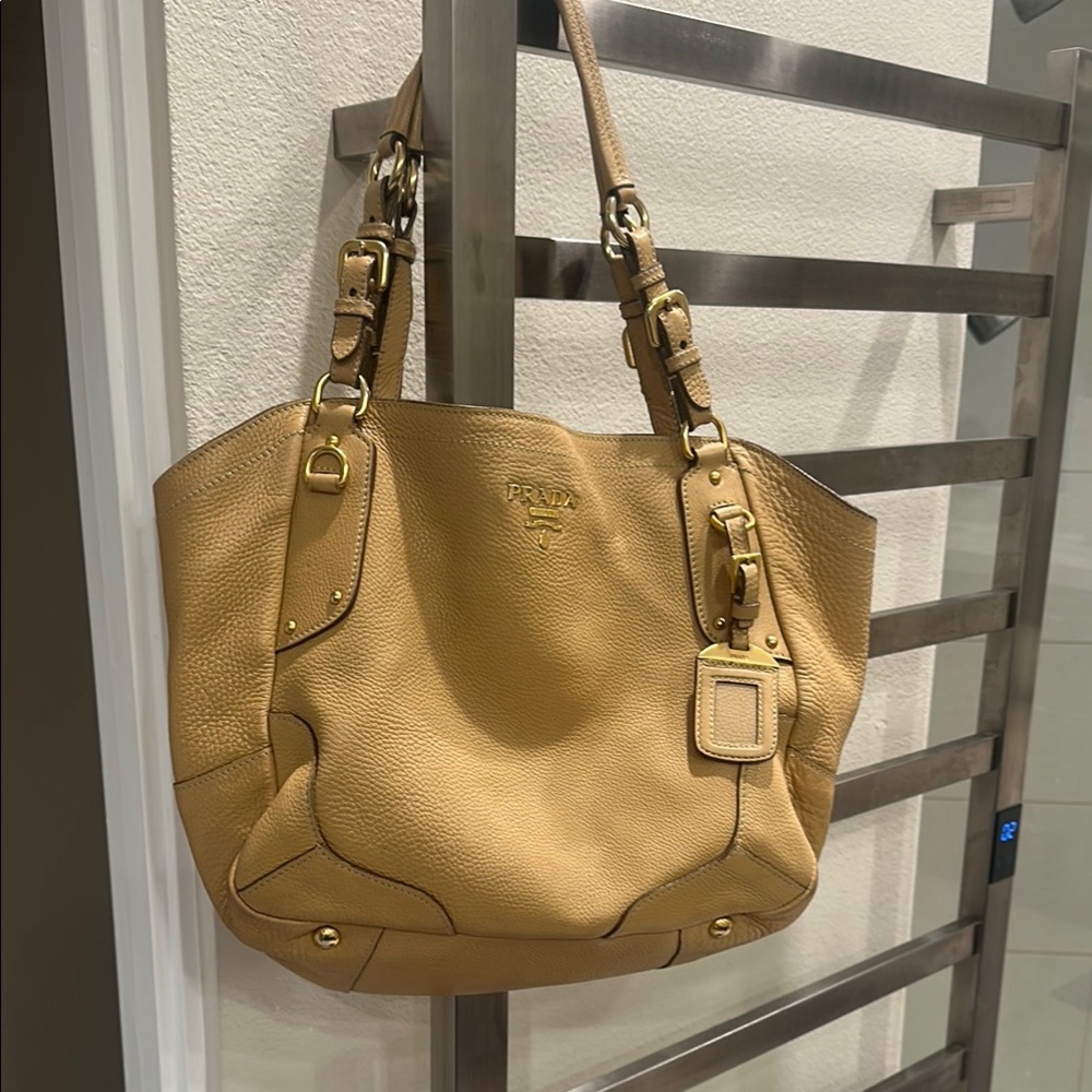 Prada Tan Leather Shoulder Bag with Gold Hardware